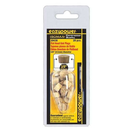 Eazypower Screw Plug, 3/8 in Dia, Oak, Wood Plain, 20 PK 39438