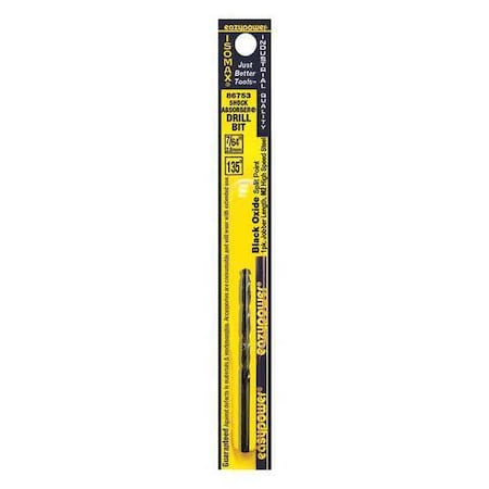 Eazypower 7/64" HSS Black Oxide 135 Deg. Jobber Length Drill Bit, Shank Dia.: 3/8" 86753
