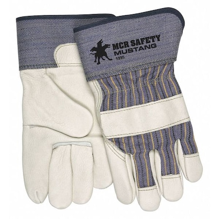 Mcr Safety Leather Palm Gloves, Rubberized Safety Cuff, Wing Thumb, White, Xl, 1 PR VP1935XL