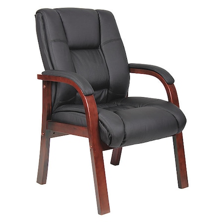 Boss Guest Chair, Black Seat, Wood Back, 23" L 39" H, Loop, Vinyl Seat B8999-C