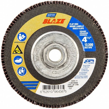 Norton Abrasives Flap Disc, Ceramic, Type 27, 4 1/2" dia 66261096436