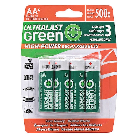 Ultralast UltraLast Green ULGHP4AA General Purpose Battery - AA - Nickel-Metal Hydride - 2400mAh - 1.2V DC ULGHP4AA