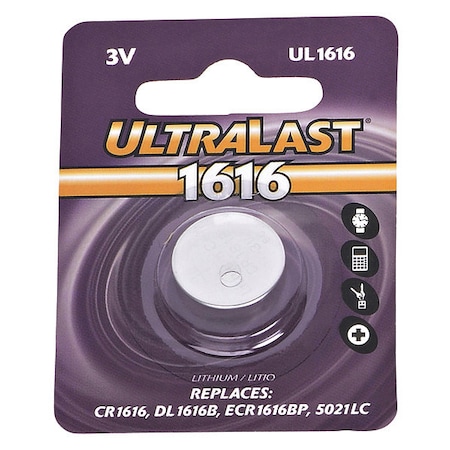 Ultralast NABC UL-1616 UltraLast Lithium Manganese Dioxide Button Cell Battery - Lithium Manganese Dioxide - 3V DC UL1616