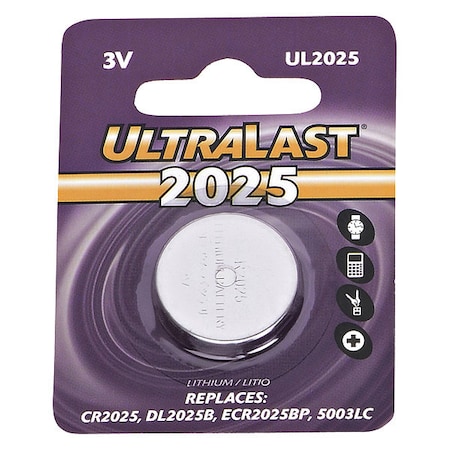 Ultralast NABC UltraLast UL2025 Lithium Button General Purpose Battery - 3V DC UL2025