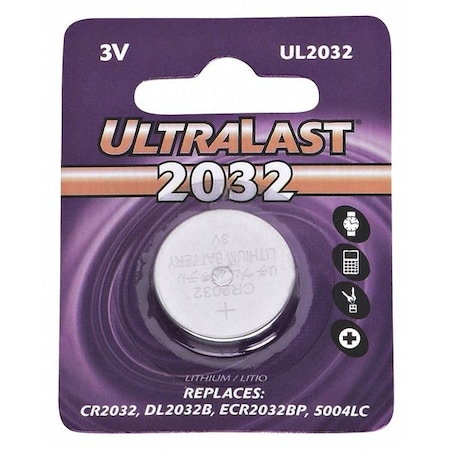Ultralast NABC UltraLast UL2032 Lithium Button General Purpose Battery - 3V DC UL2032