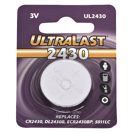 Ultralast Dantona UL2430 Lithium Button General Purpose Battery - For Multipurpose - CR2430 - 280 mAh - 3 V DC UL2430