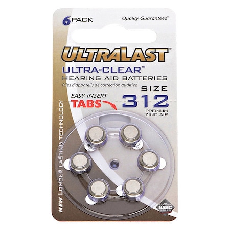Ultralast NABC UltraLast UL312HA Zinc Air Size 312 Ultra Clear Hearing Aid Battery - Zinc Air UL312HA