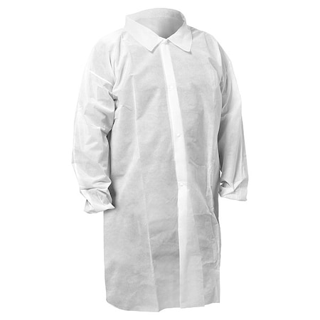 Kleenguard Lightweight Lab Coat, 2XL, Polypropylene, Snap, Elastic Cuff, Serged Seam, 50 PK 67317