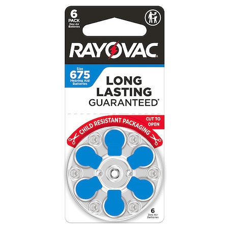 Rayovac Hearing Aid BATT, 1.4V DC, 625 mAh CAP, PK6 675CR-6ROVUS