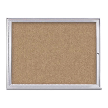 United Visual Products Corkboard, Single Door, Radius Frame, 48x36", Satin/Buff UV70031-SATIN-BUFF