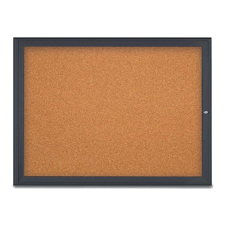 United Visual Products Corkboard, Single Door, Radius Frame, 48x36", Black/Natural Tan Cork UV70031-BLACK-CORK