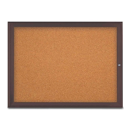 United Visual Products Corkboard, Single Door, Radius Frame, 48x36", Bronze/Natural Tan Cork UV70031-BRONZE-CORK