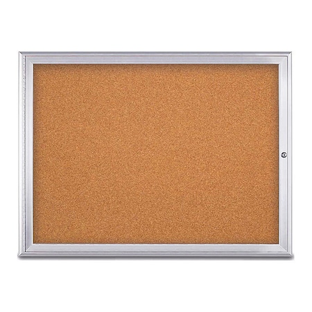United Visual Products Corkboard, Single Door, Radius Frame, 48x36", Satin/Natural Tan Cork UV70031-SATIN-CORK