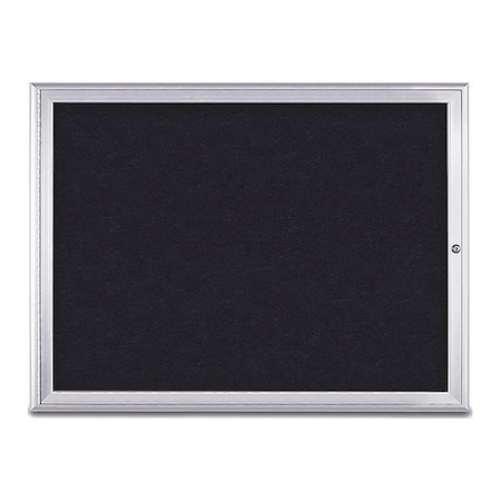 United Visual Products Corkboard, Single Door, Radius Frame, 48x36", Satin/Black Rubber UV70031-SATIN-RUBBER