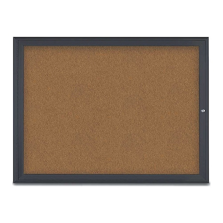 United Visual Products Corkboard, Single Door, Radius Frame, 48x36", Black/Summer Tan Forbo UV70031-BLACK-FORBO