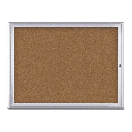 United Visual Products Corkboard, Single Door, Radius Frame, 48x36", Satin/Summer Tan Forbo UV70031-SATIN-FORBO