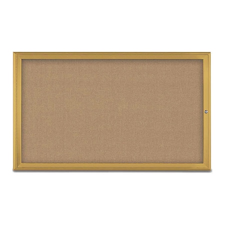 United Visual Products Corkboard, Single Door, Radius Frame, 60x36", Gold/Buff UV70041-GOLD-BUFF