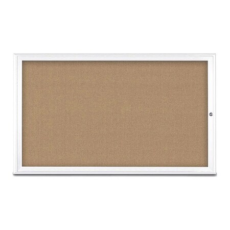 United Visual Products Corkboard, Single Door, Radius Frame, 60x36", White/Buff UV70041-WHITE-BUFF