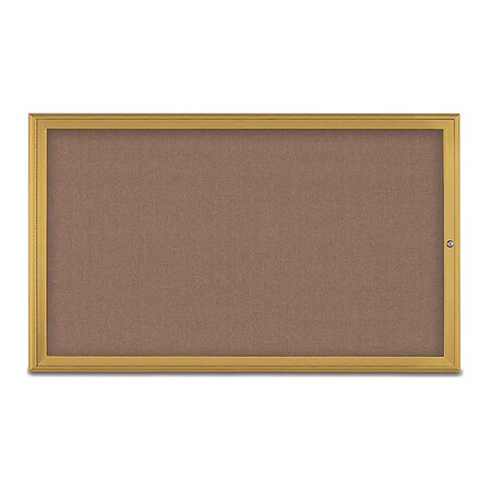 United Visual Products Corkboard, Single Door, Radius Frame, 60x36", Gold/Pumice UV70041-GOLD-PUMICE