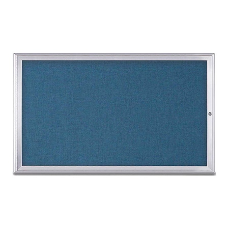 United Visual Products Corkboard, Single Door, Radius Frame, 60x36", Satin/Ultramarine UV70041-SATIN-ULTMAR