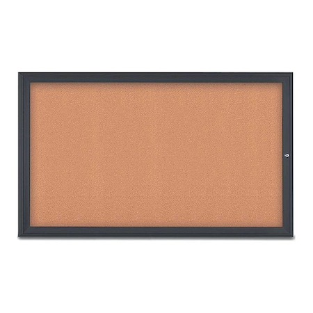 United Visual Products Corkboard, Single Door, Radius Frame, 60x36", Black/Natural Tan Cork UV70041-BLACK-CORK