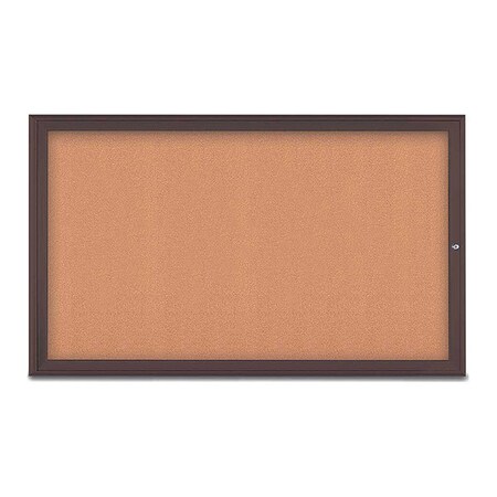 United Visual Products Corkboard, Single Door, Radius Frame, 60x36", Bronze/Natural Tan Cork UV70041-BRONZE-CORK