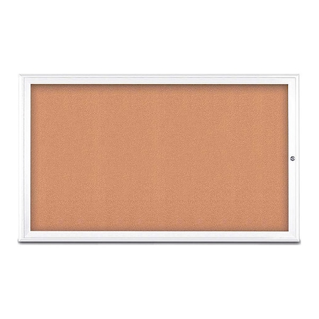 United Visual Products Corkboard, Single Door, Radius Frame, 60x36", White/Natural Tan Cork UV70041-WHITE-CORK