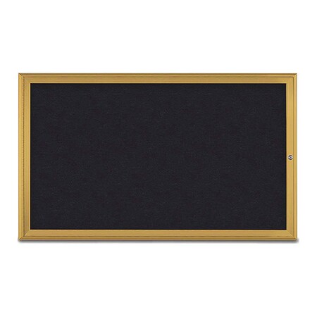 United Visual Products Corkboard, Single Door, Radius Frame, 60x36", Gold/Black Rubber UV70041-GOLD-RUBBER