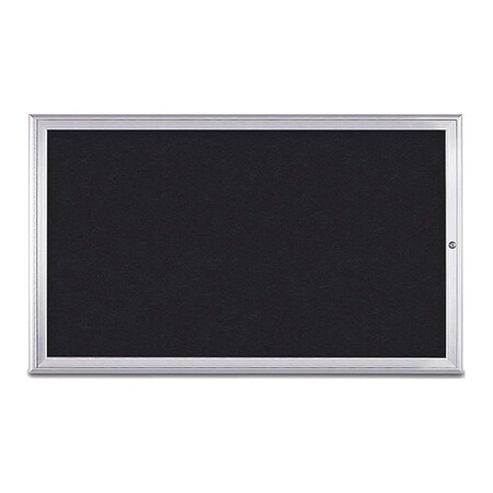 United Visual Products Corkboard, Single Door, Radius Frame, 60x36", Satin/Black Rubber UV70041-SATIN-RUBBER