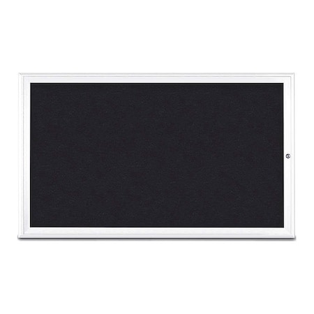 United Visual Products Corkboard, Single Door, Radius Frame, 60x36", White/Black Rubber UV70041-WHITE-RUBBER