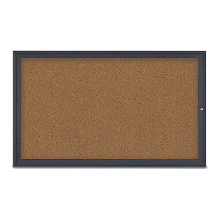 United Visual Products Corkboard, Single Door, Radius Frame, 60x36", Black/Summer Tan Forbo UV70041-BLACK-FORBO