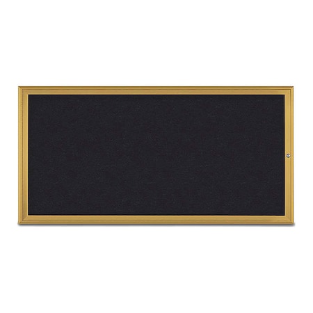 United Visual Products Corkboard, Single Door, Radius Frame, 72x36", Gold/Black Rubber UV70051-GOLD-RUBBER