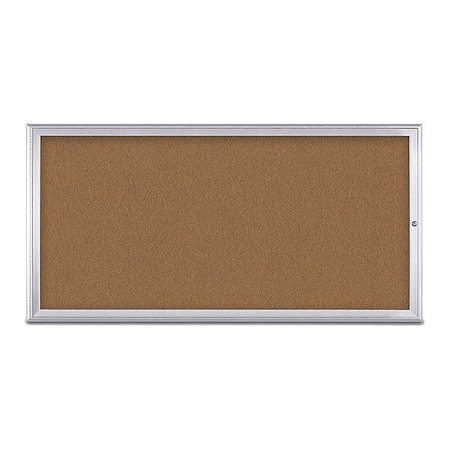 United Visual Products Corkboard, Single Door, Radius Frame, 72x36", Satin/Summer Tan Forbo UV70051-SATIN-FORBO