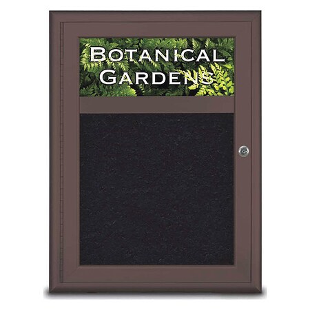 United Visual Products Corkboard, Single Door, Radius Frame, Header, 18x24", Bronze/Black Rubber UV7010-BRONZE-RUBBER