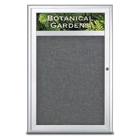 United Visual Products Corkboard, Single Door, Radius Frame, Header, 24x36", Satin/Medium Gray UV7011-SATIN-MEDGRY