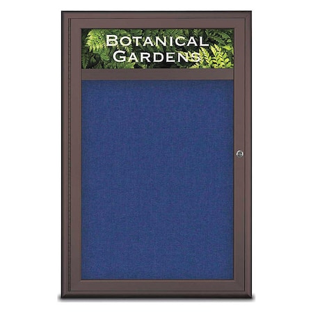 United Visual Products Corkboard, Single Door, Radius Frame, Header, 24x36", Bronze/Cobalt UV7011-BRONZE-COBACC