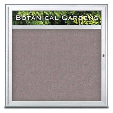 United Visual Products Corkboard, Single Door, Radius Frame, Header, 36x36", Satin/Surf UV7012-SATIN-SURF