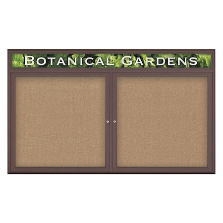 United Visual Products Corkboard, Double Door, Radius Frame, Header, 60x36", Bronze/Buff UV7014-BRONZE-BUFF