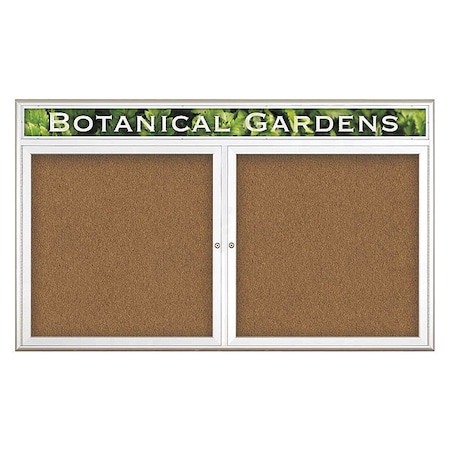 United Visual Products Corkboard, Double Door, Radius Frame, Header, 60x36", Satin/Tan Forbo UV7014-SATIN-FORBO