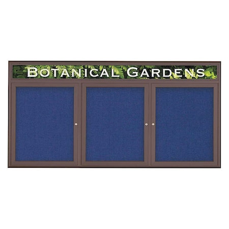 United Visual Products Corkboard, Triple Door, Radius Frame, Header, 72x36", Bronze/Cobalt UV7015-BRONZE-COBACC