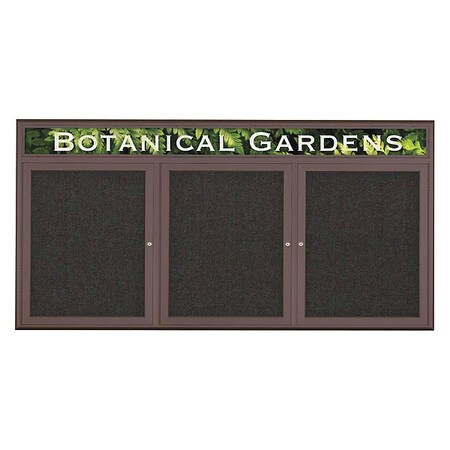 United Visual Products Corkboard, Triple Door, Radius Frame, Header, 72x36", Bronze/Black UV7015-BRONZE-BLACK