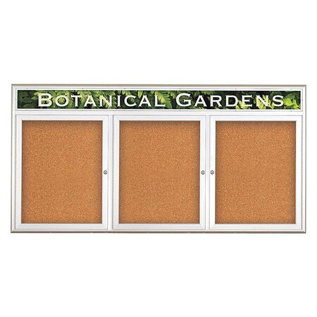 United Visual Products Corkboard, Triple Door, Radius Frame, Header, 72x36", Satin/Nat Tan Cork UV7015-SATIN-CORK