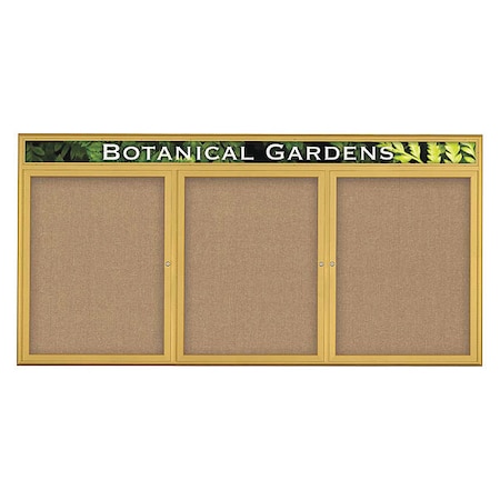 United Visual Products Corkboard, Triple Door, Radius Frame, Header, 96x48", Gold/Buff UV7016-GOLD-BUFF