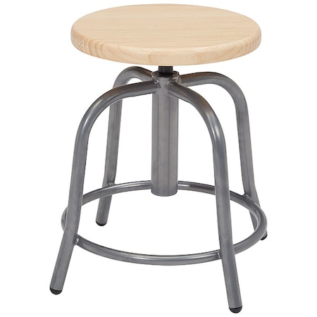 National Public Seating Adjustable Stool, Wood Seat, Gry Frame, 18" 6800W-02