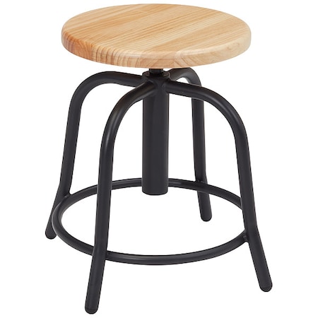 National Public Seating Adjustable Stool, Wood Seat, Blk Frame, 18" 6800W-10