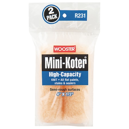 Wooster 4" Mini Paint Roller Cover, 1/2" Nap, Knit Fabric, 2 PK R231-4