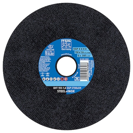 Pferd Abrasive Cut-Off Wheel, Type 1, 6 in Dia, 0.045 in Thick, 7/8 in Arbor Hole Size, Aluminum Oxide 69865