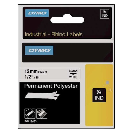 DYMO Label Tape Cartridge, Black/White, Labels/Roll: Continuous 18483