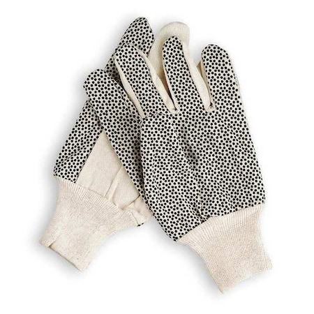 Condor Knit Gloves, Cotton/Polyester, Dotted Palm, Knit, White/Black, L, 1 PR 6AF50