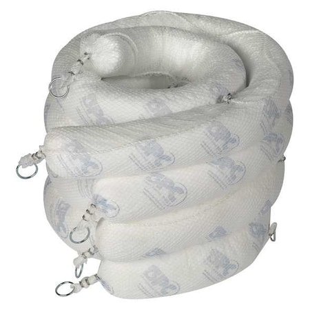 Brady Sorbent Boom, 32 gal, 5 in x 10 ft, Oil, White, 4 PK SPC510